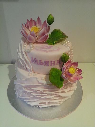 Lotus , pearls and ruffles Bday cake ... - Cake by Bistra Dean 