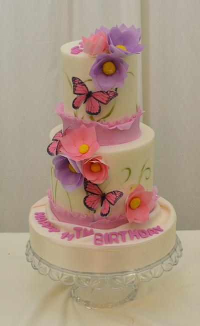Butterflies and Flowers in Lavender and Pink - Cake by Sugarpixy