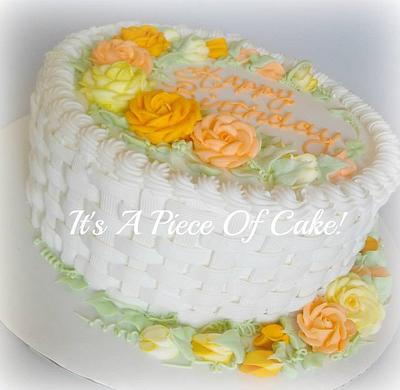 Basketweave and Roses - Cake by Rebecca