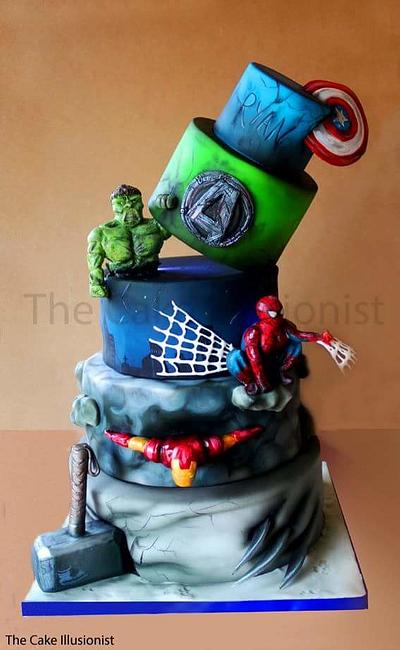 5 tiers of Superhero destruction - Cake by Hannah