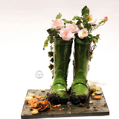 Wellie boots and sugar roses - Cake by Estrele Cakes 