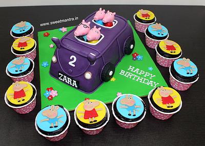 Peppa Pig in car cake - Cake by Sweet Mantra Homemade Customized Cakes Pune