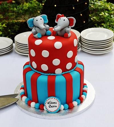 Elephant baby Shower Cake for Twins - Cake by YummyTreatsbyYane