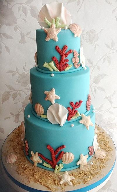 Beach themed wedding cake - Cake by onceuponatimecakes