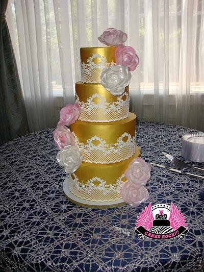 Gold & Lace Wedding - Cake by Cakes ROCK!!!  