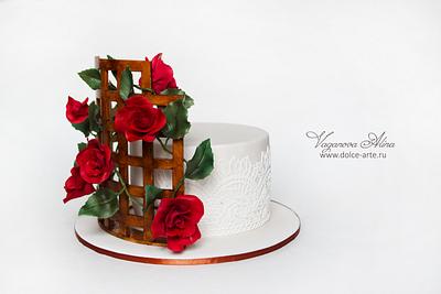 Cake with a rose at a wattle fence - Cake by Alina Vaganova