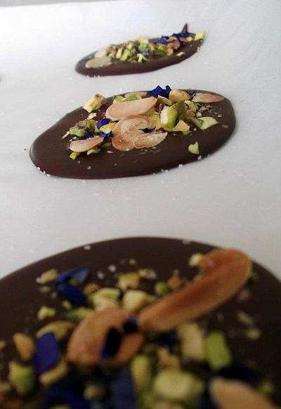 Salted dark chocolate pistachio and lavender crisps - Cake by Krumblies Wedding Cakes