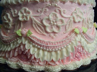 Girly Girl Pink Ruffles and Pearls - Cake by Linda Wolff