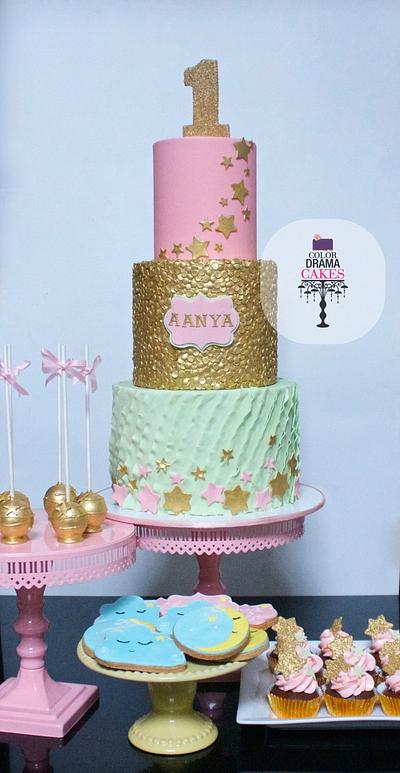 1st birthday 3 tiered cake, Mint green and Peach.  - Cake by Color Drama Cakes