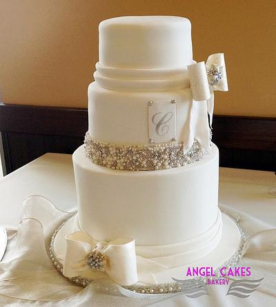 Bows and Bling Wedding Cake - Cake by Angel Cakes