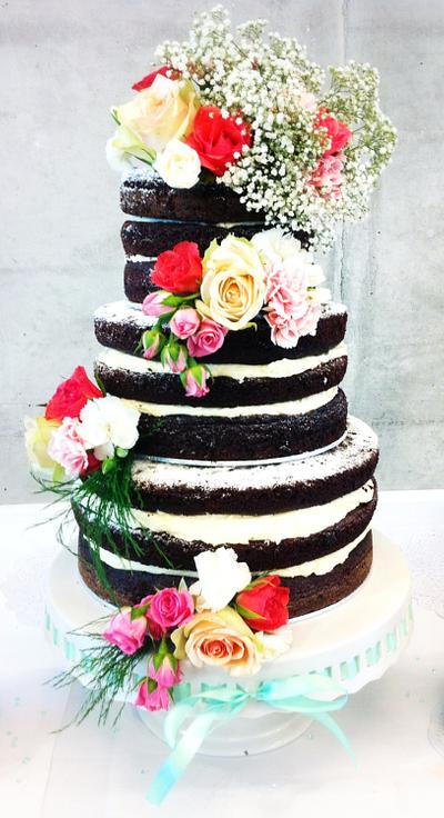 Vintage naked chocolate cake for pink and mint theme - Cake by nelscakeboutique