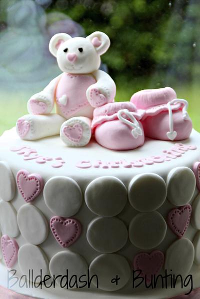 Teddy and booties christening cake - Cake by Ballderdash & Bunting