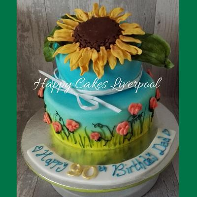 Sunflower and sweet pea cake. - Cake by HappyCakesLiverpool