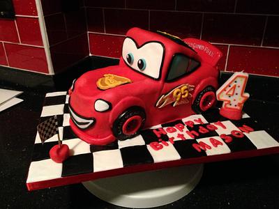 Lightening McQueen birthday cake on chequer board fondant - Cake by Polliecakes