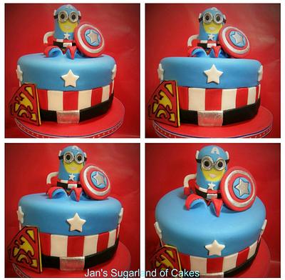 "Superjosh" Collaboration -  Minion Captain America - Cake by Janice Barnes - Jan's Sugarland of Cakes