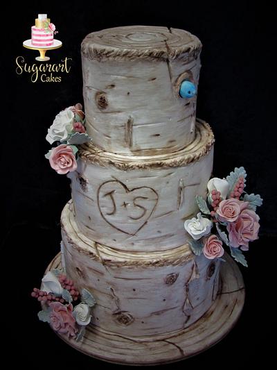 Birchtree Wedding with Roses - Cake by Sugarart Cakes