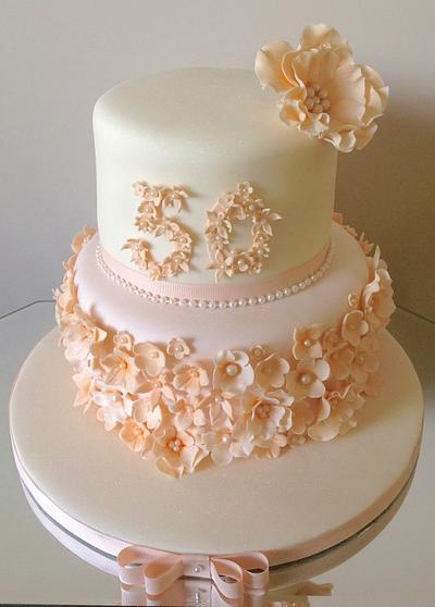 50th Peach flower cake  - Cake by Alison's Bespoke Cakes