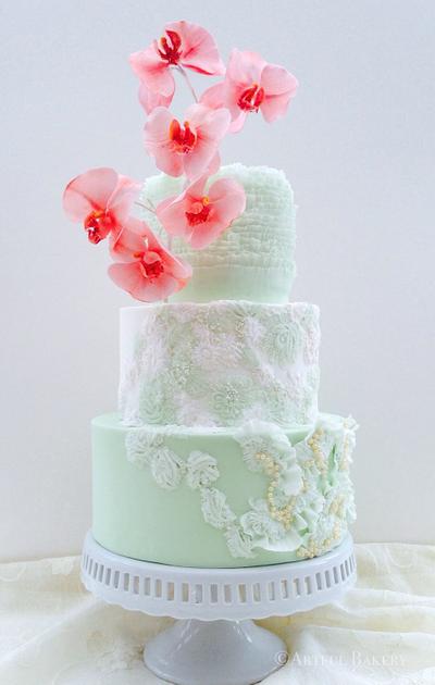 mint and pink lace cake - Cake by Artful Bakery