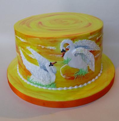 Swans in sunset - Cake by Nonie's