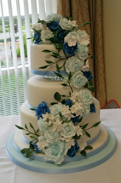 Pale blue and navy blue Wedding Cake  - Cake by Auntygilll