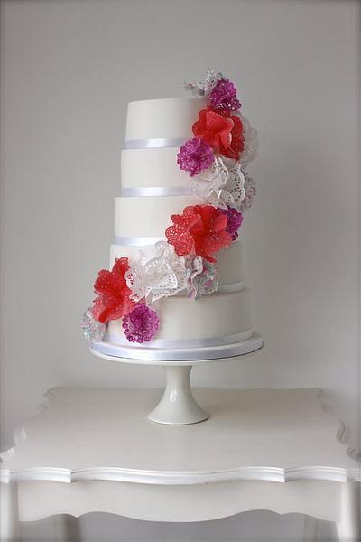 Doily Cascade Wedding Cake - Cake by ConsumedbyCake