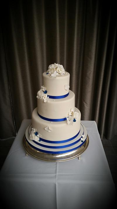 Royal blue and ivory wedding cake  - Cake by Lotties Little Blue Bakery 