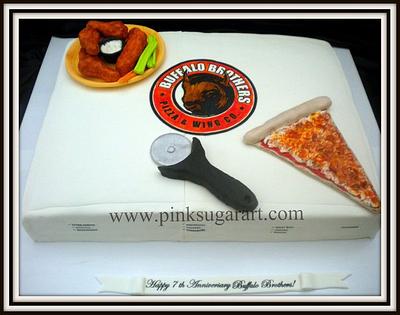 Buffalo Brothers Pizza & Wings Cake - Cake by PinkSugarArt