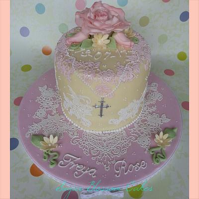 Lace and Rose christening cake - Cake by Lauren Smith