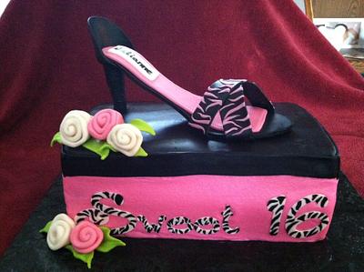 Sweet 16 Zebra High Heel Shoe on Shoe Box - Cake by TastyMemoriesCakes