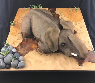 Elephant playing in the mud - Cake by Fondant Fantasies of Malvern