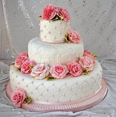 Sugar roses and quilting wedding cake - Cake by Icing to Slicing