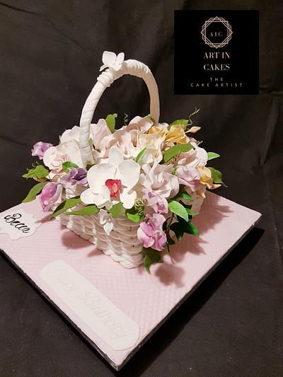 Wicker basket full of garden flowers - Cake by Shree
