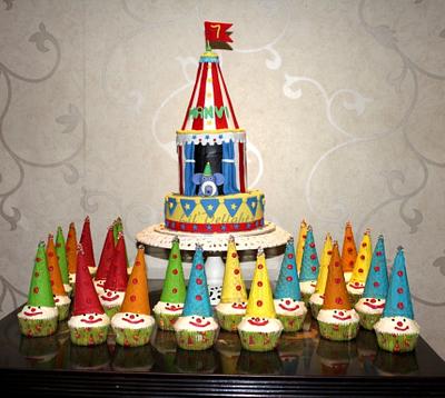 Circus themed cake and Joker cupcakes - Cake by Sangeetha