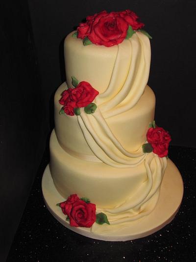 drapes and roses wedding cake  - Cake by d and k creative cakes
