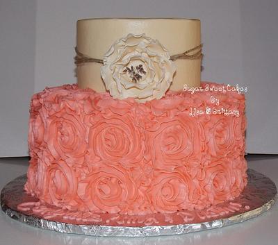 Coral Roses & Ruffle Flower - Cake by Sugar Sweet Cakes