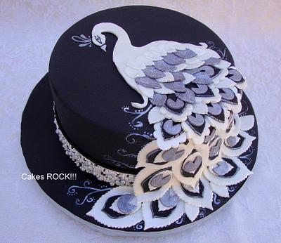 Silver & White Peacock on Black - Cake by Cakes ROCK!!!  
