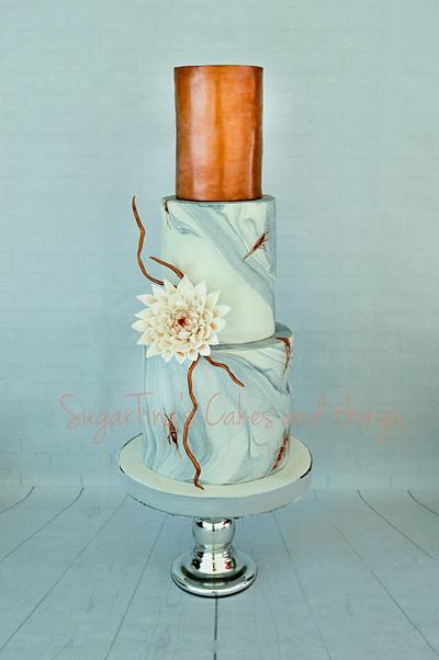 Dahlia on marble cooper cake - Cake by SugarTina's Cakes and things
