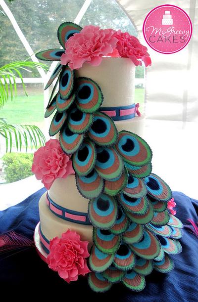 Peacock and Dahlia Fantasy Flowers Wedding - Cake by Shawna McGreevy