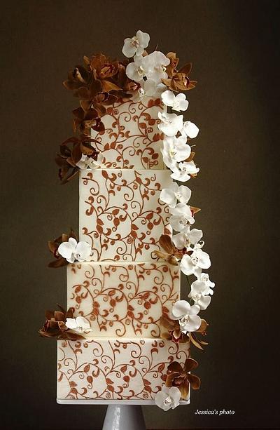 Bronze Lace Orchid Wedding Cake - Cake by Jessica MV