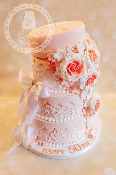 Pretty Peach Celebration Cake - Cake by CakesAtRachels