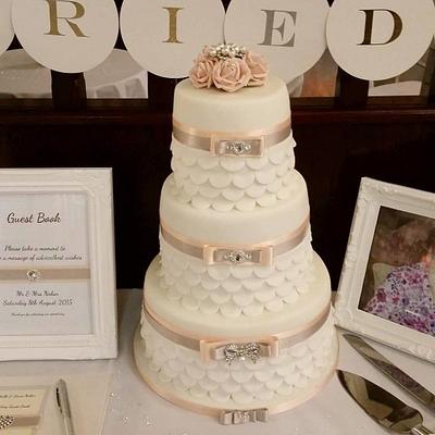 wedding cake peach and silver with personalised post box guest boox - Cake by Maggie