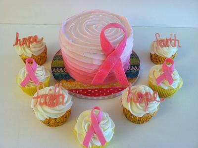1 Year Cancer Free Celebration cake and cupcakes! - Cake by Jacque McLean - Major Cakes