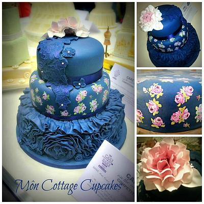 Vintage Couture navy, lilac and green cake - Cake by Môn Cottage Cupcakes