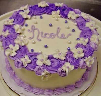 Purple rosette and white floral cake - Cake by Nancys Fancys Cakes & Catering (Nancy Goolsby)
