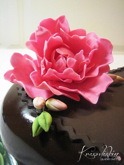 Heart cake with peony - Cake by cakesbykrasovlaska