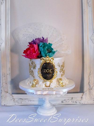 Gold stencilling with Peonies - Cake by Dee