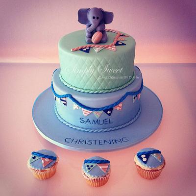 Blue & Green Little Elephant for a Christening - Cake by Diana