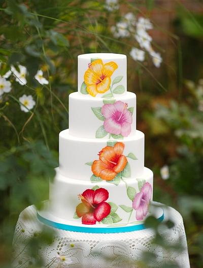Hand painted Hibiscus wedding cake - Cake by Cake Couture NI