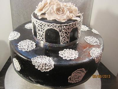 black anniversary cake with while sugarpaste roses - Cake by valerie mercer