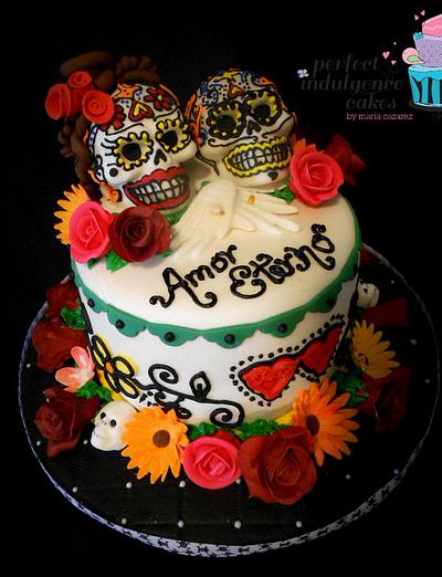 Eternal Love, Wedding theme Cake of Day of the Dead. - Cake by Maria Cazarez Cakes and Sugar Art